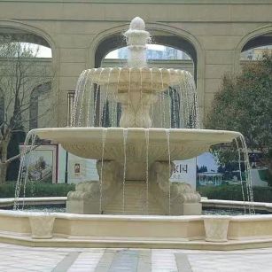 中卫 黄金麻花岗岩异型加工——户外庭院石雕流水喷泉