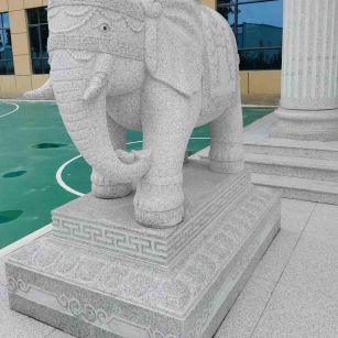 中卫 白麻花岗岩动物异形石雕-大象