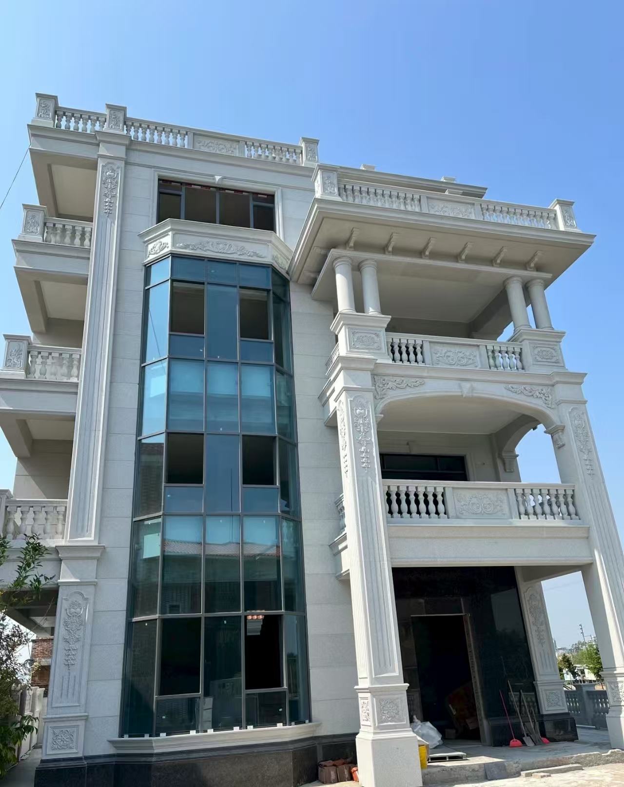 中卫 白麻花岗岩别墅外墙干挂效果展示