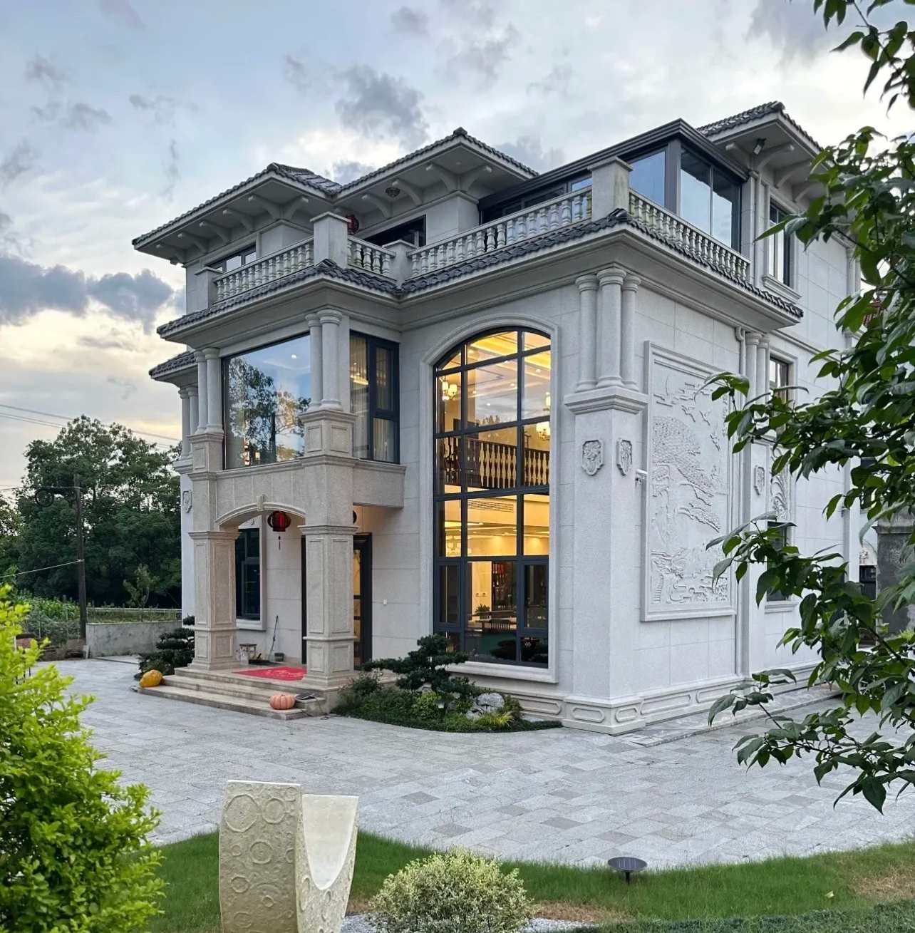 中卫 白麻花岗岩私人别墅干挂石材豪华定制