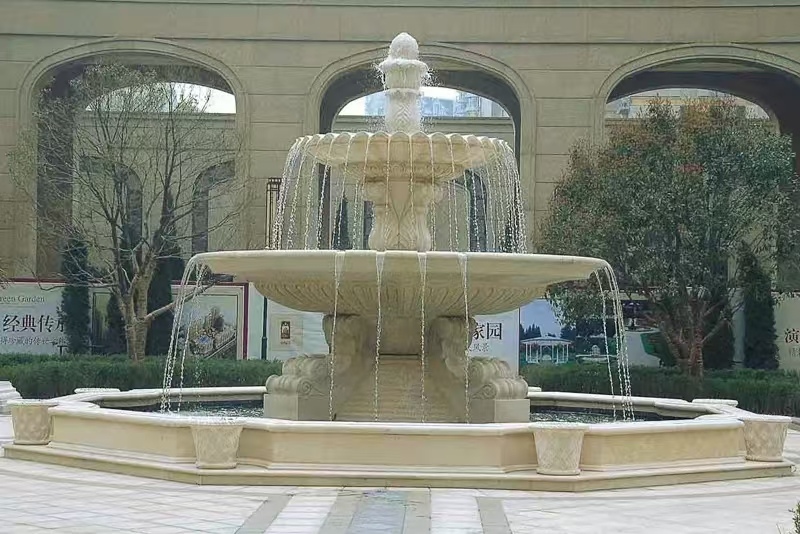 中卫 黄金麻花岗岩异型加工——户外庭院石雕流水喷泉