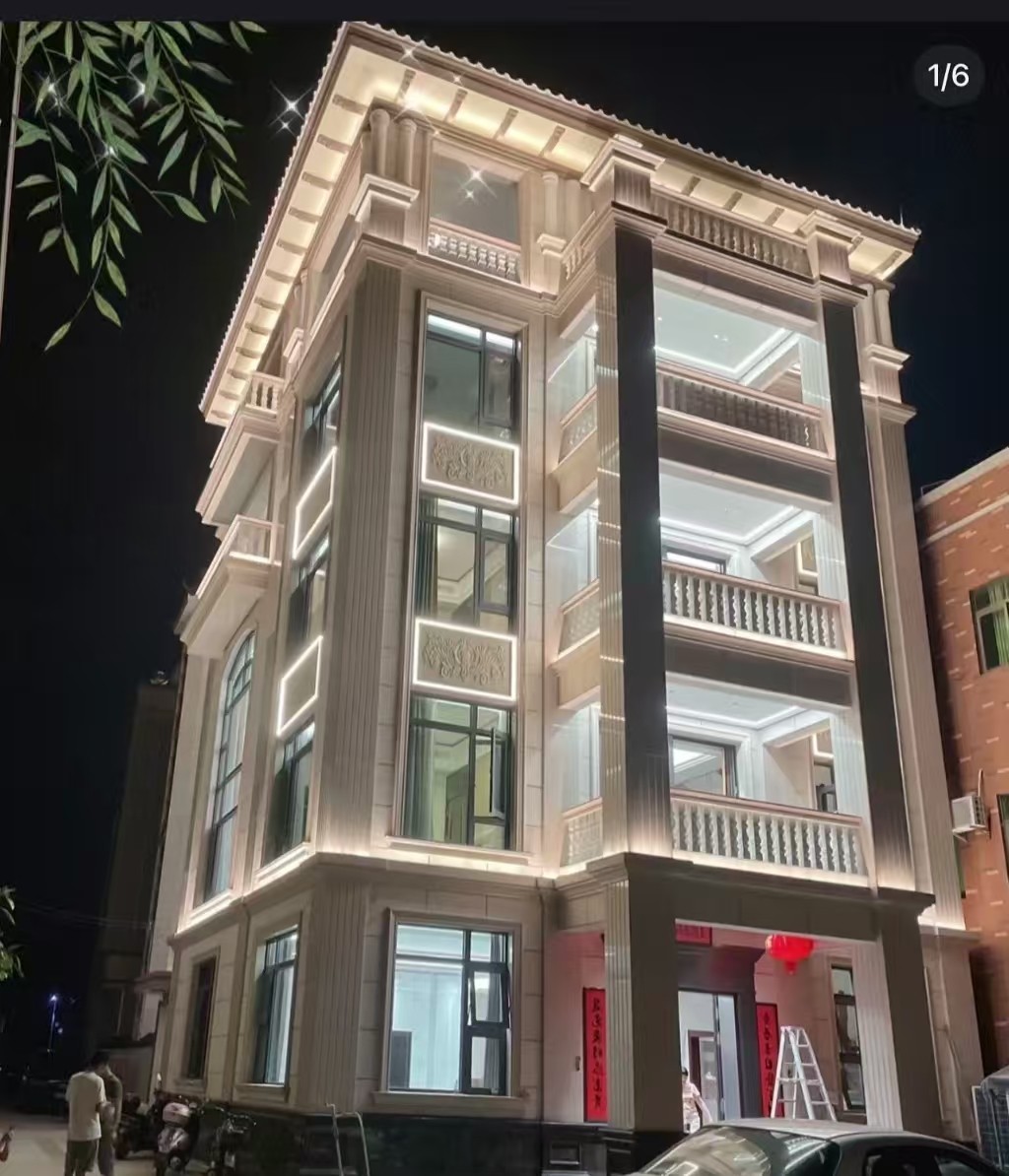 中卫 芝麻白花岗岩别墅外墙夜间效果