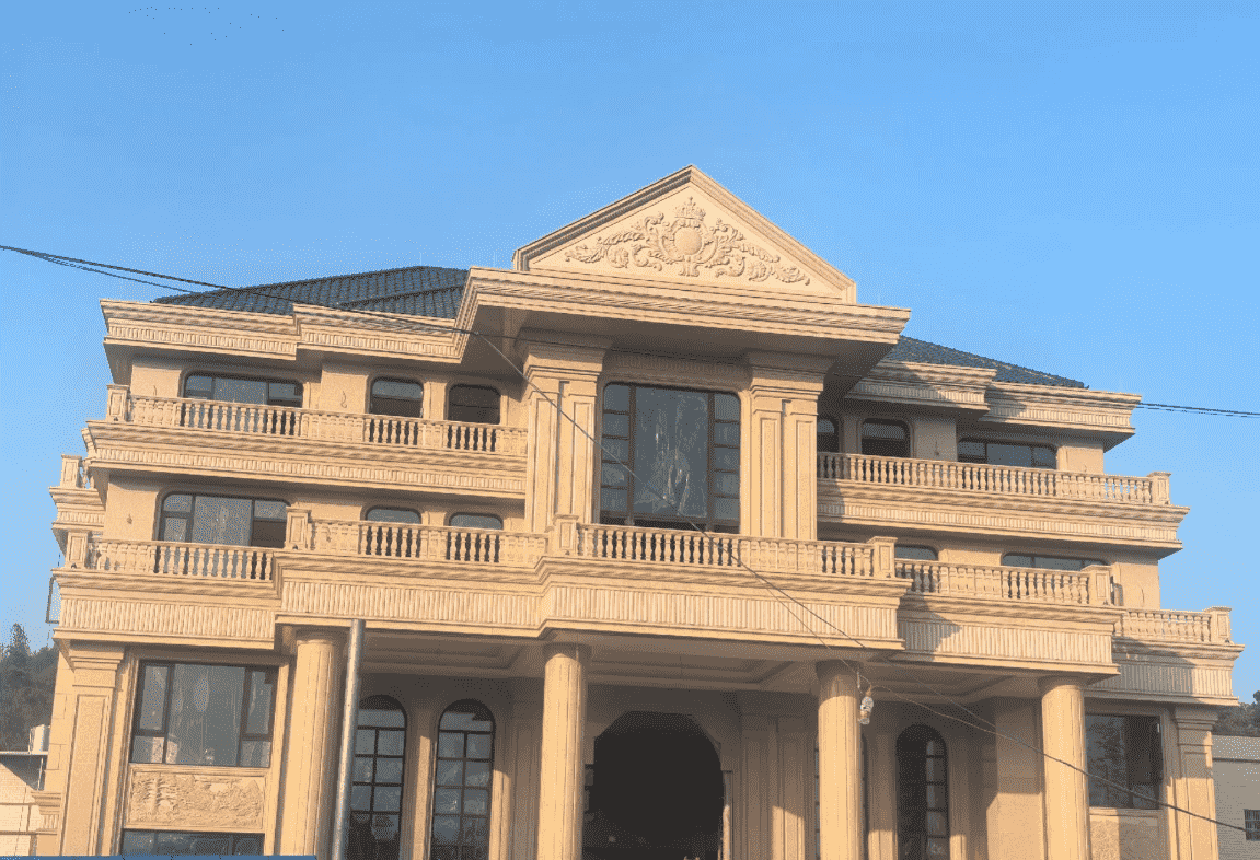 中卫黄金麻别墅外墙干挂石材效果示例